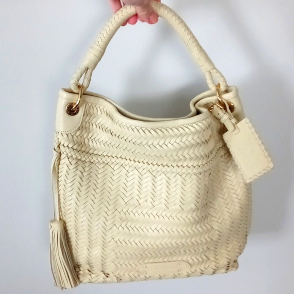 🐎RARE Ralph Lauren🐎 - Ecru Woven Leather Shoulder Bag - Picture 3 of 16